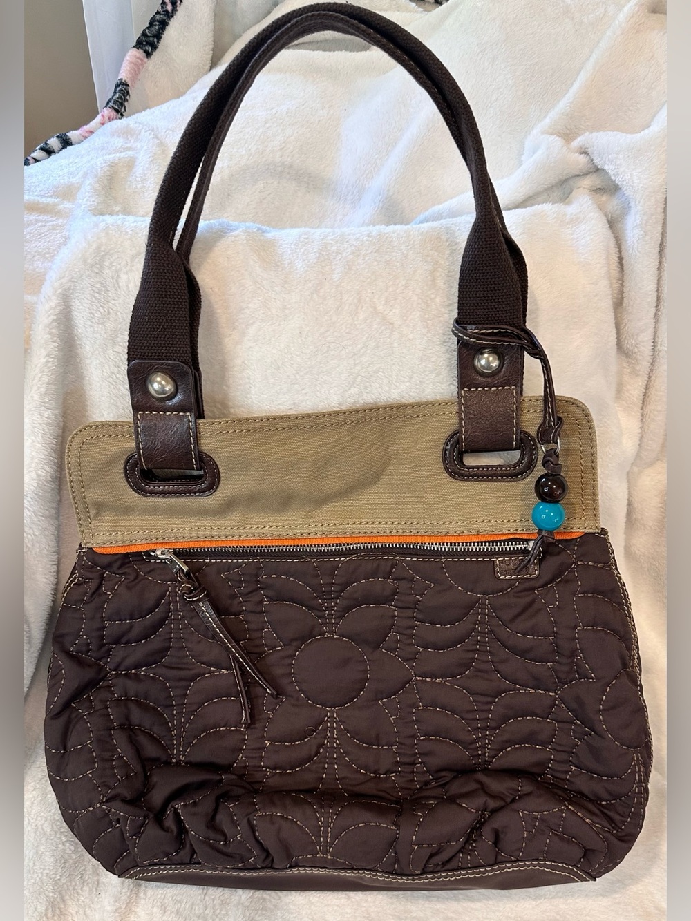 Vintage Fossil Key-Per Quilted Floral
Shoulder Bag hobo rustic
